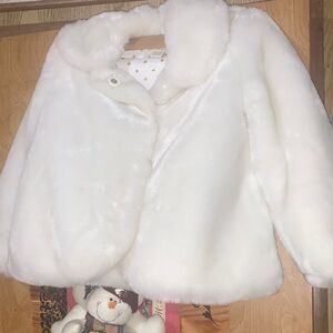 Kate Spade Kids Cream Faux Fur Jacket